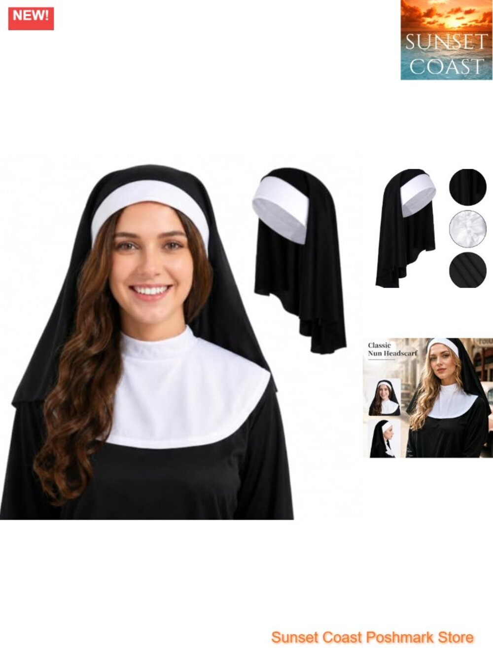 Nun Headpiece Costume Hat with 65cm Veil Polyester One Size Fits Most